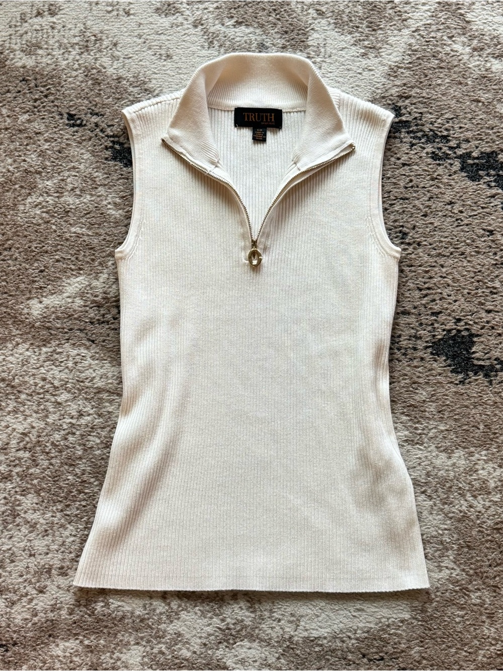 TRUTH Cream Ribbed Sleeveless Zip-Neck Tank